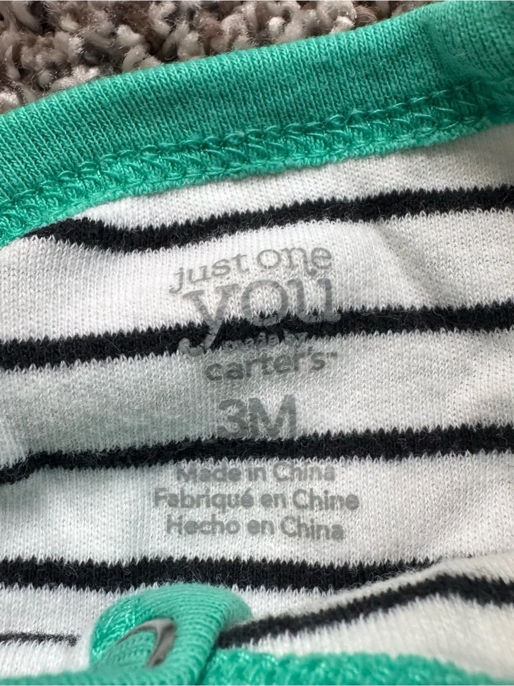Striped White and Teal Infant Footed Pajamas